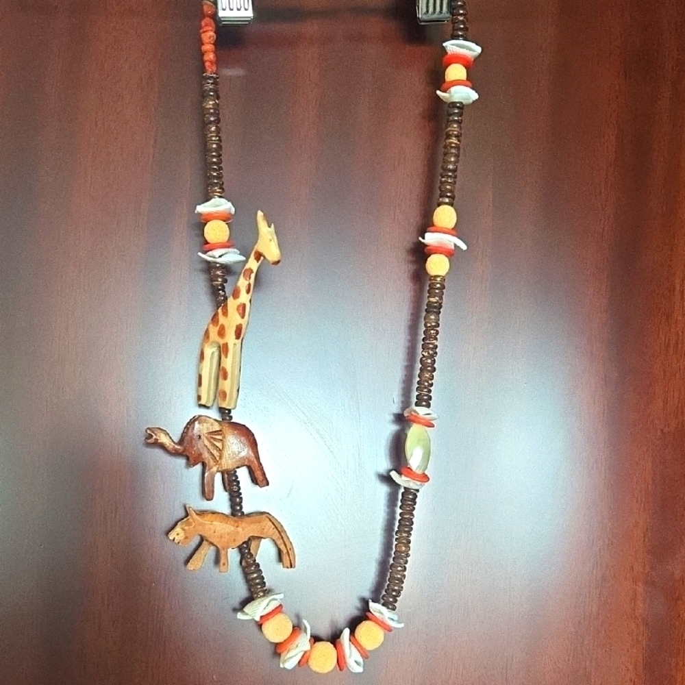 Animal Beaded Necklace with Orange Accents